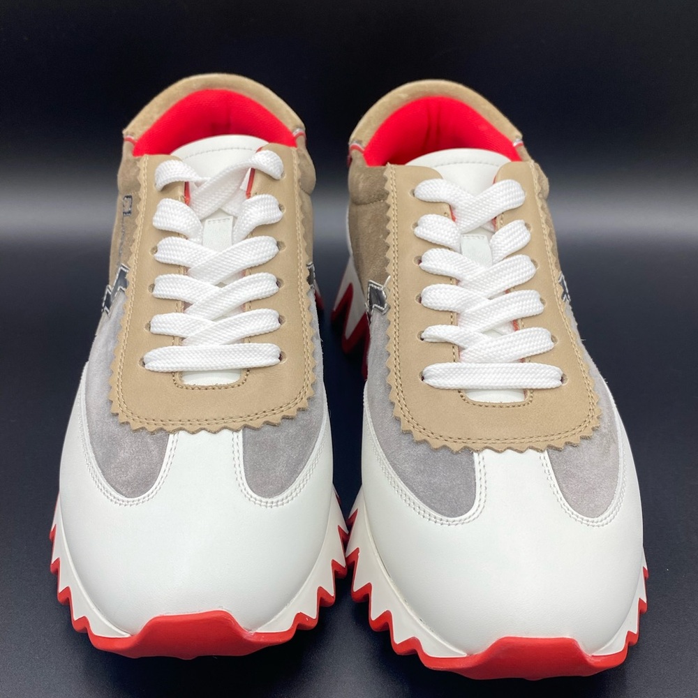 LOUBISHARK DONNA FLAT WHITE/BEIGE. Red Sole Runner Sneakers. - Picture 5 of 9